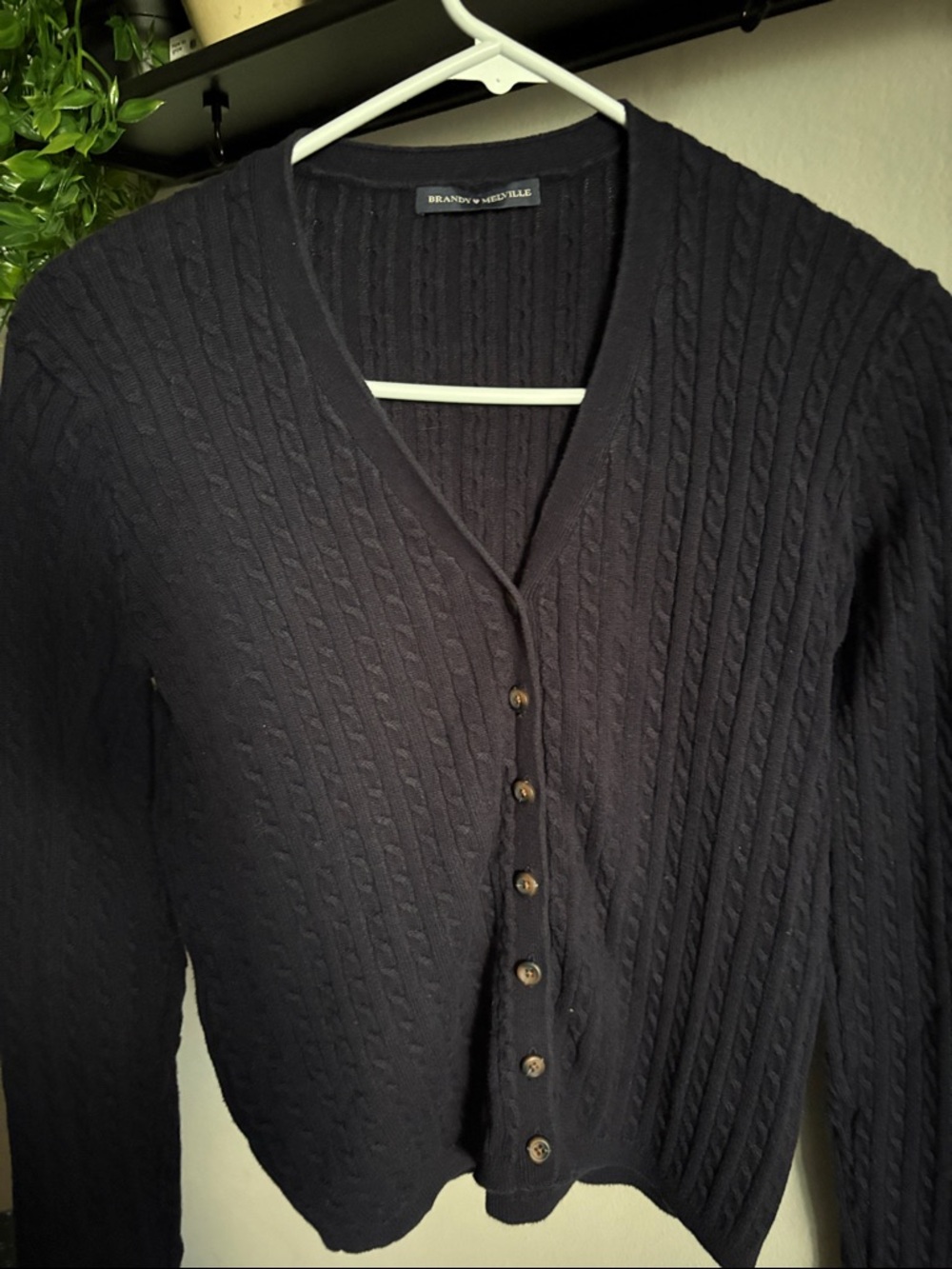 Brandy Melville Navy Cable-Knit Button Cardigan